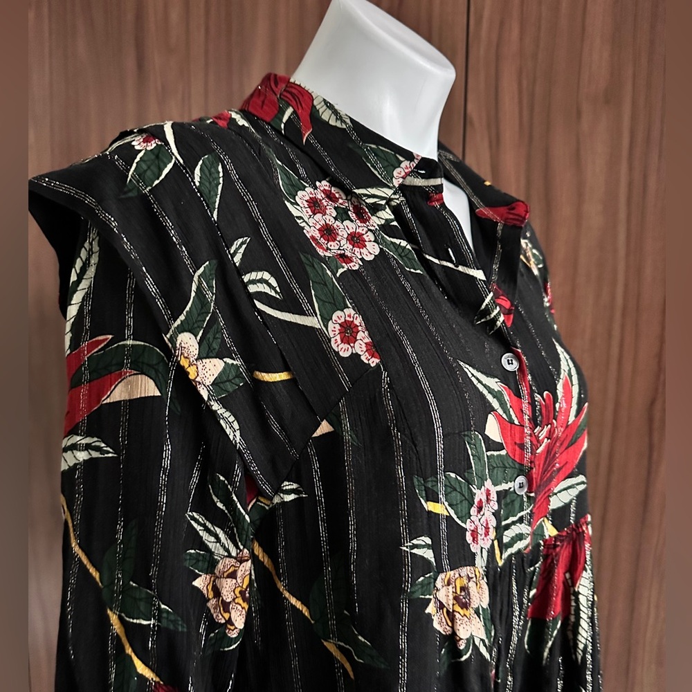 ba&sh Paprika Dress floral print Noir black mini popover swing shirtdress Size 1 - Picture 10 of 15